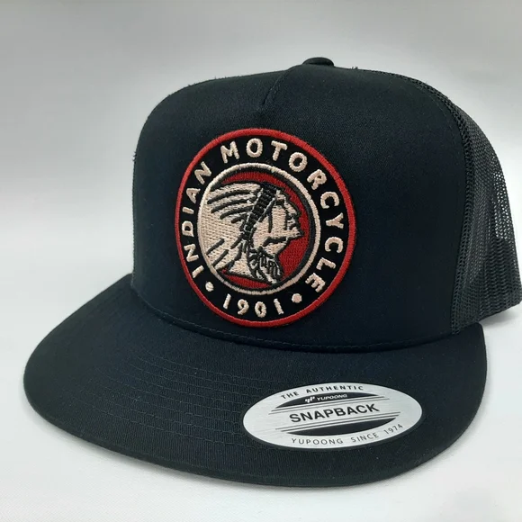 Indian Motorcycle Trucker Hat Flat Bill Snapback Mesh Cap Black Embroidered Patc Indian Motorcycles Otto Flat Brim Cap Embroidered Patch  main image 3